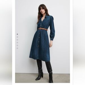 NEW Zara PREMIUM Midi DENIM DRESS